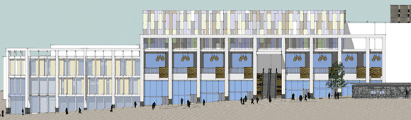 The new development’s main elevation along the existing Moor shopping street