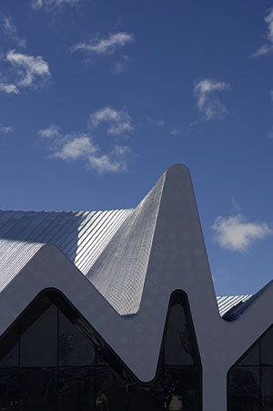 The steel pleated roof features five differing peaks