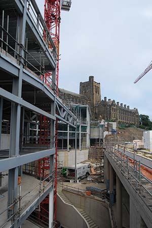 The atrium links the new entrance to the existing main Arts building