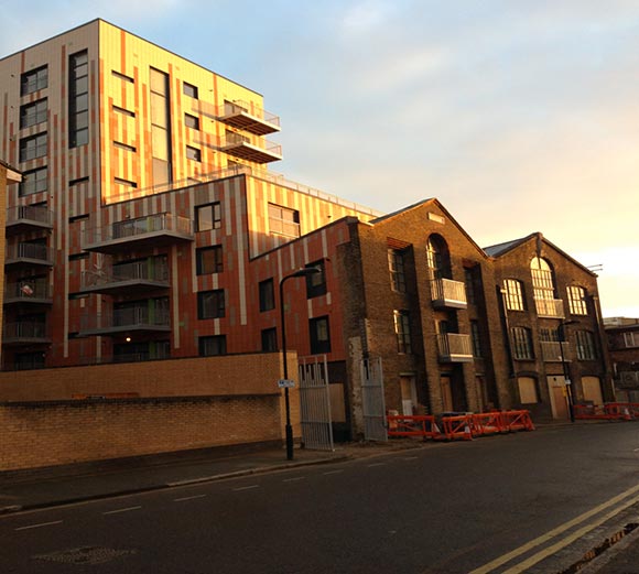 New Apartment Block, Hackney: Internal steel framing structures and external steel balconies