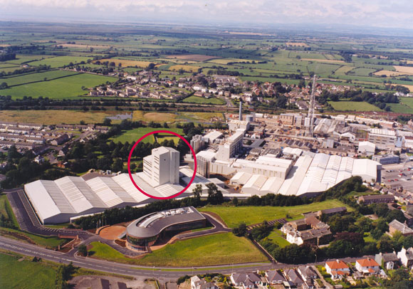 The factory’s new extension has been added to an existing structure (circled)