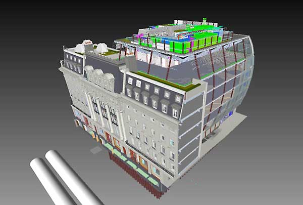 Model showing the main retained Regent Street façade and the new steelwork