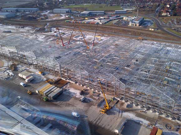 The large warehouse, at the former colliery site, takes shape