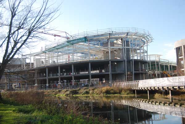 Steel nears completion on the project’s cinema block