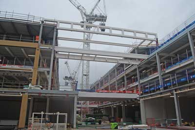 Steel bridges span the new mall