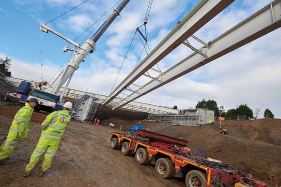 Girders are lifted in for the A93 North Deeside Overbridge 
