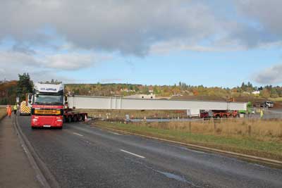 One of the 46m-long girders for the North Deeside Overbridge is delivered