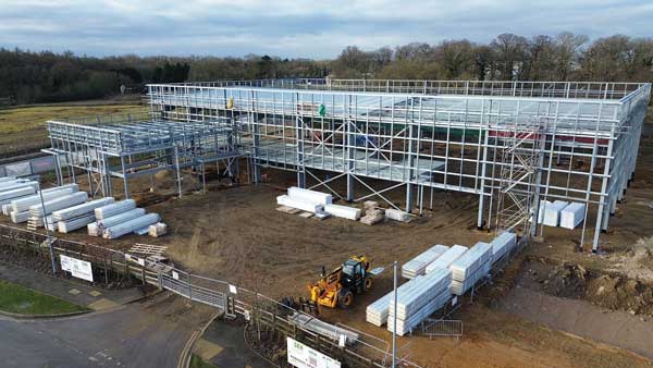 Steel frame up for plant machinery HQ in Suffolk