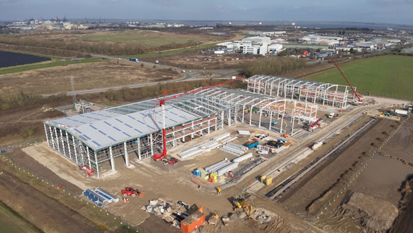 Steel frames dock on the Humber
