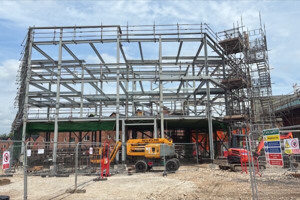 Steelwork up for town centre redevelopment Steelwork up for town centre redevelopment